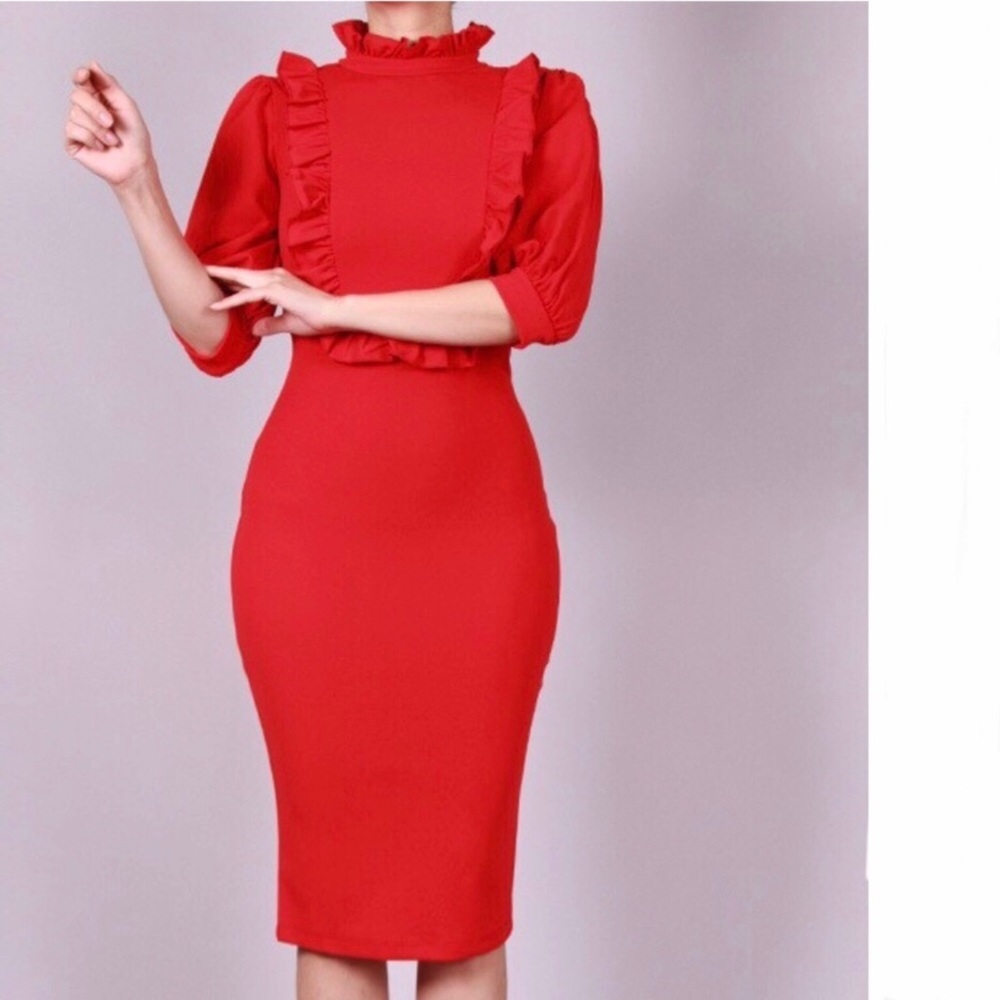 Good Time USA | Tomato Red Ruffle Midi Dress